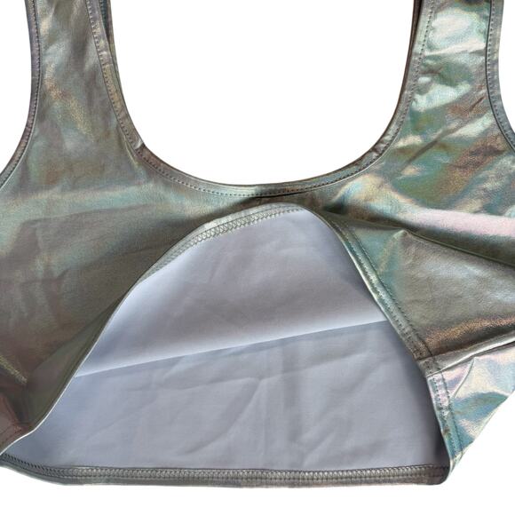 New 2 Piece Set Iridescent Festival Top & Leggings Sz Large Futuristic Halloween - Picture 7 of 14